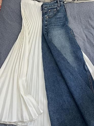 джинсы юбки: Асимметричная юбка-брюки с комбинированным дизайном: одна половина — — 1