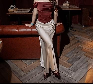 красные шорты: Атласная юбка-макси + корсет 3в1 Юбка 1200 Корсет 2200 - Элегантный — 1