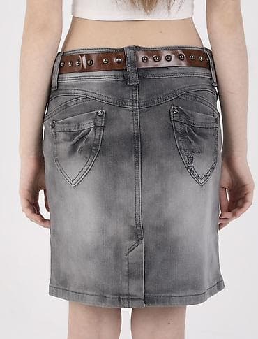 серая юбка: Юбка, Модель юбки: Прямая, Миди, Джинс, По талии — 4