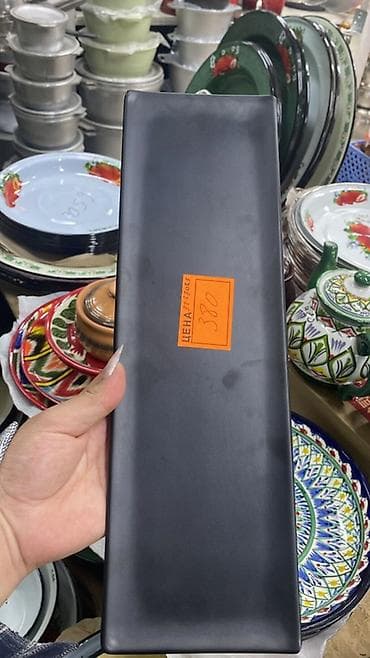 посуда набор: Черные сервировочные тарелки/блюда из меламина - Форма: прямоугольные — 1