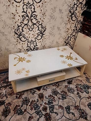 стол полка: Журнальный столик с полками и выдвижным ящиком - Прямоугольная — 1