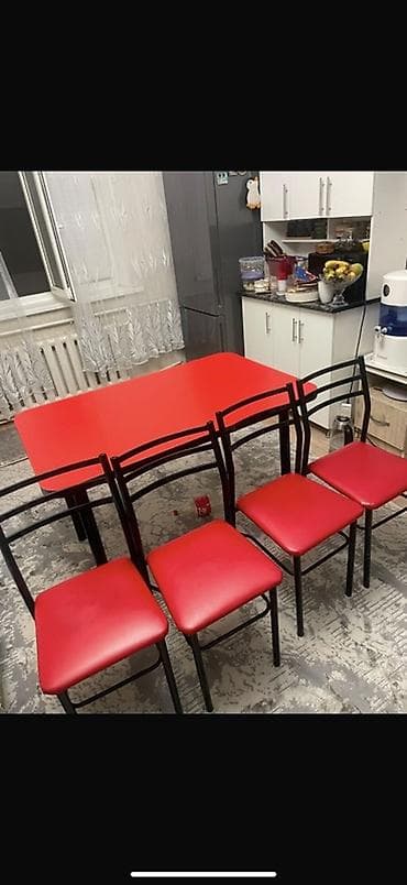 Кухонный обеденный комплект: стол + 4 стула. - Стол прямоугольный, со — 1
