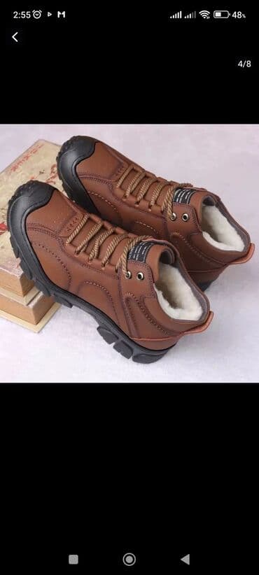 Мужские зимние ботинки - Материал верха: коричневая экокожа с