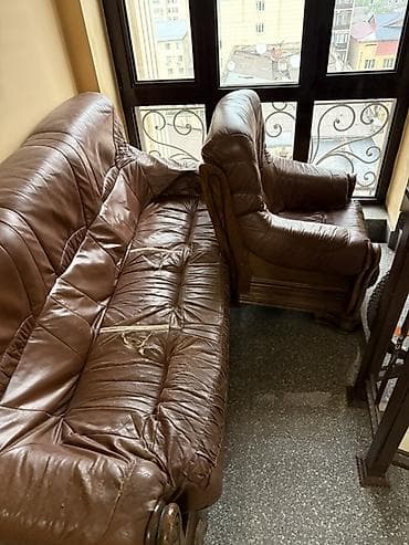 кожанный кресло: Комплект мягкой мебели, цвет - Коричневый — 4