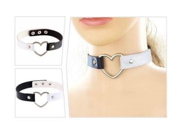 чокер: Чокер Ч в форме сердца, регулируемое ожерелье украшение кожаное — 2