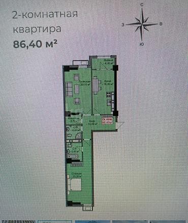 Недвижимость: 2 комнаты, 86 м², Элитка, Асанбай мкр Элитка, 9 этаж, ПСО (под самоотделку) — 2