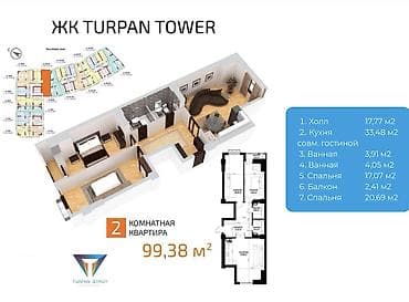 104 с: 2 комнаты, 99 м², Элитка, 17 этаж, Готовая ПСО (под самоотделку) — 4