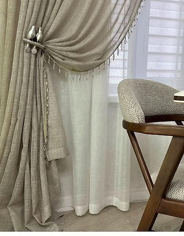 тюли и шторы: Комплект штор, Лен, С тюлем в комплекте, Готовое изделие, Для зала — 1