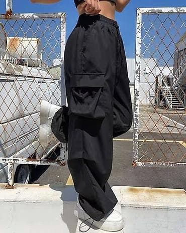 Брюки: Широкие женские карго-брюки - Цвет: черный - Посадка: комфортная, на — 2