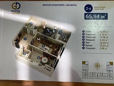 дом современный: 2 комнаты, 65 м², Манас-Ата мкр., 3 этаж — 3