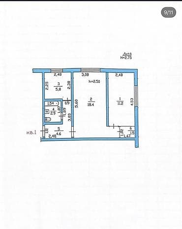 Батирлер: 2 бөлмө, 44 м², 104-серия, 1 кабат, Эски ремонт — 9