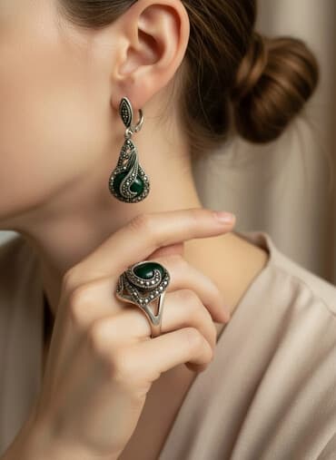 свадебные платья для покрытых: Комплект из серебра 925 пробы. Марказиты. Камни натуральные (цвет — 1