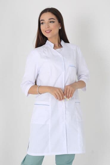 Инвалидные коляски: Мед халат -Очень красиво сидит -Имеет приталенный силует -Ткань — 8