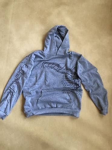 кофта летучая мышь: Серый худи с принтом - Цвет: меланжевый серый - Дизайн: черная — 2