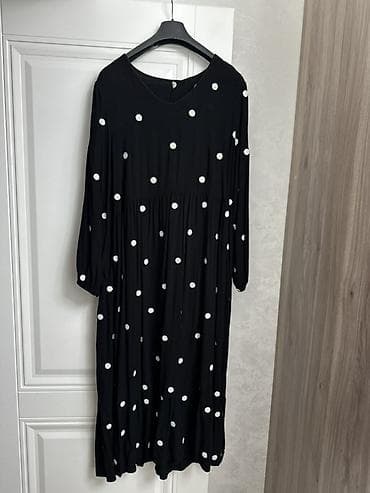 джинсовое платье турция: Платье миди в горошек - Цвет: черный с белым принтом «горошек» - — 2