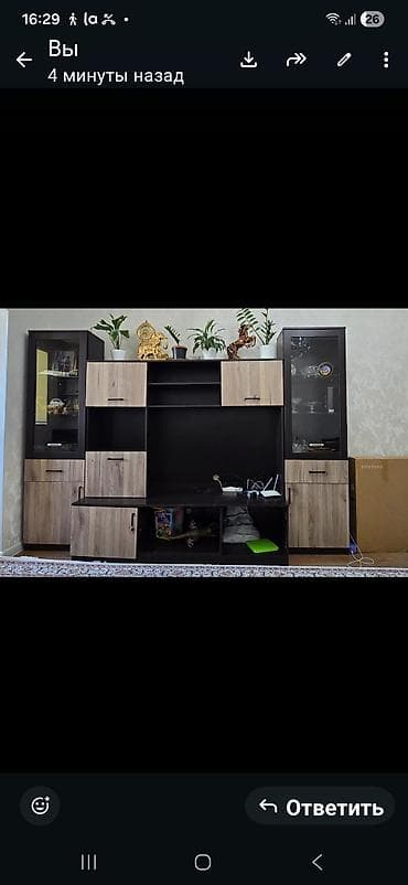 Шкафтар: Дубал шкаф, Дубал шкаф түрү: Модулдуу, Үй, конок бөлмөсү үчүн, Колдонулган, Өзгөчөлүктөрү: Телевизор коюучу бөлүк менен — 2
