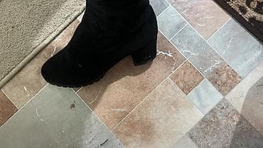 Сапоги: Женские замшевые ботфорты-носки, черные. - Высота: выше колена. - — 2