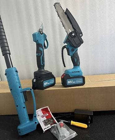 Аккумуляторный садовый комплект 2-в-1: высоторез-цепная пила + секатор