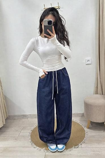 джинсы с мотней мужские: Джинсовые брюки свободного кроя (wide leg) - Материал: плотный деним — 2