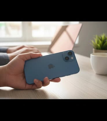 телефон кнопычный: IPhone 13, Б/у, 128 ГБ, Синий, Чехол, 76 % — 1