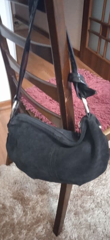 брендовые сумки: Итальянская замшевая оригинальная сумочка, черного цвета, б/у, в — 4