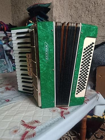 Аккордеон «Лира» зелёного перламутрового цвета с клавиатурой пианино и