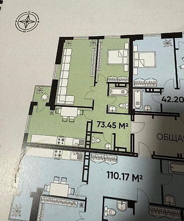квартира 40000: 2 комнаты, 73 м², Элитка, 4 этаж, Готовая ПСО (под самоотделку) — 1