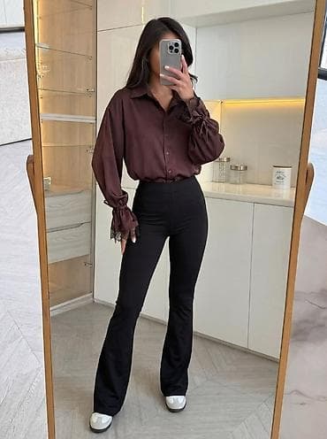 Блузка, Классическая модель, Шелк, Однотонный