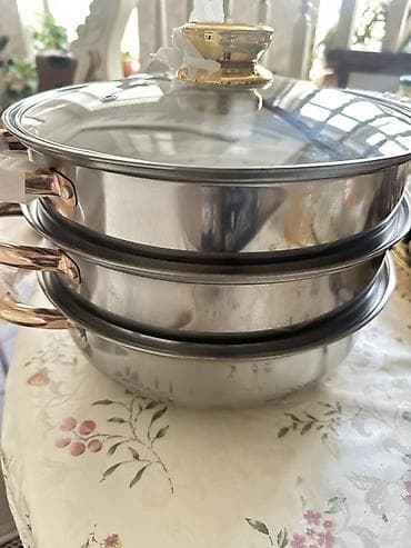 Пароварка из нержавеющей стали, 3 яруса - Материал: пищевая