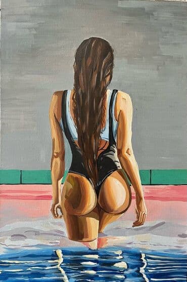 рыба купить: Картина "В бассейне". Ручная работа. Холст. Акрил. Размер 60х40 см — 1