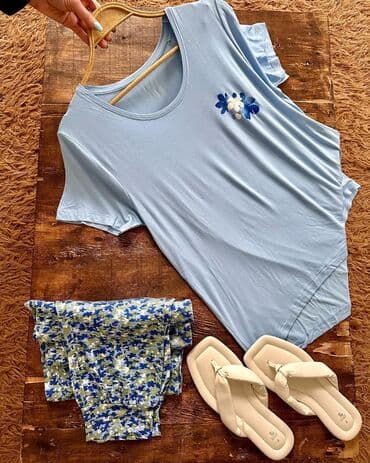 белая ночная сорочка: Домашний костюм, Штаны, Кофта, Вискоза, Германия, Лето — 2