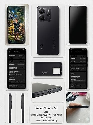 Redmi, Redmi Note 14, Б/у, 256 ГБ, цвет - Черный, 2 SIM