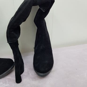 сапоги зимние на высоких каблуках: Продаю зимние ботфорты, искусственная замша, 38р,обувала несколько — 2