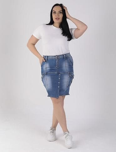 Юбка, Миди, Джинс, Низкая талия