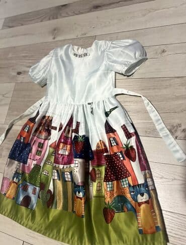 кыргызские национальные платья для девочек: Детское платье, цвет - Белый, Б/у — 1