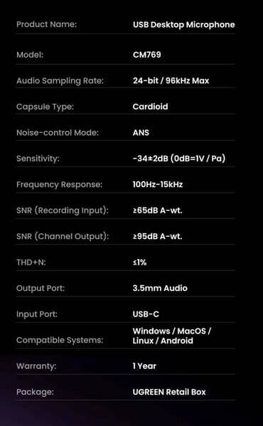 Ноутбуктар: Микрофон UGREEN CM769 — 9