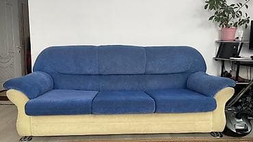 Гарнитур для зала, Б/у, Кресло, Диван, Ткань, текстиль, Самовывоз, цвет - Синий