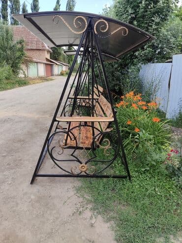 Садовые качели Металл, Со спинкой, С крышей