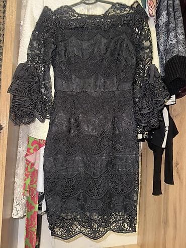 вельветовые женские пиджаки: Кружевное черное платье - Фасон: приталенное, длина до колена - Верх — 1