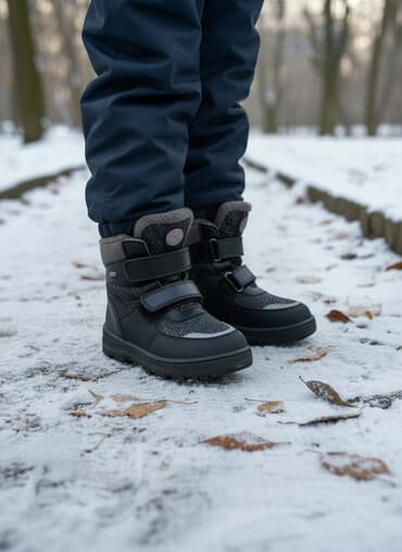 обувь рабочий: Зимние детские ботинки, цвет черный. - Теплая меховая подкладка по — 3