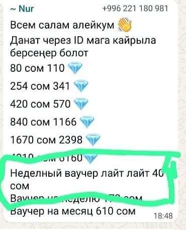 Пополнение внутриигровых алмазов через ID и ваучеры Доступные пакеты