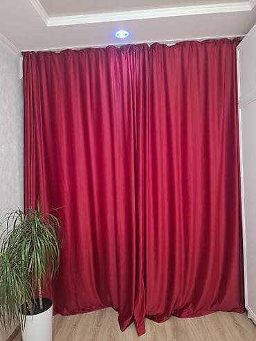 гардины: Комплект штор, Сатин, Светонепроницаемая, Готовое изделие, Новый — 1