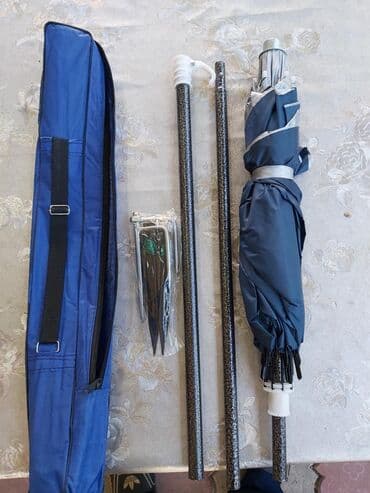 зонт: Складной пляжный зонт, диаметр1,6м. Ткань двойная- отражающая. Спицы — 1