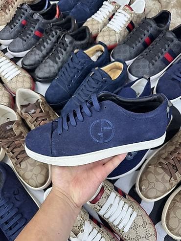 dior кроссовки: Мужские кеды из синей замши Армани Цвет: темно-синий Тип: низкие — 2
