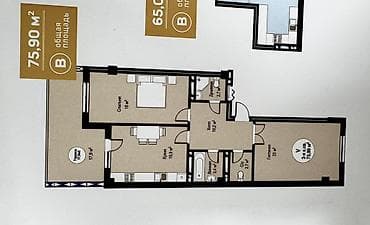 2 комнаты, 75 м²