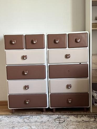 Бала үчүн комод, Колдонулган, Бөбөктөр үчүн кийим алмаштыруучу үстөлсүз, Желим, түсү - Саргыч боз