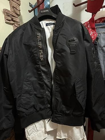 мужские кожаные штаны: Черная мужская бомбер‑куртка Philipp Plein — 1
