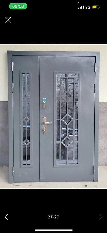 скрытая дверь: Двери для домов и квартир, Металлическая, Двухстворчатая, Со стеклом, цвет - Серый — 1