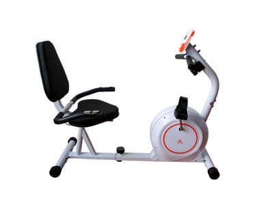 Велотренажер с удобным сиденьем со спинкой и рукоятками. Модель