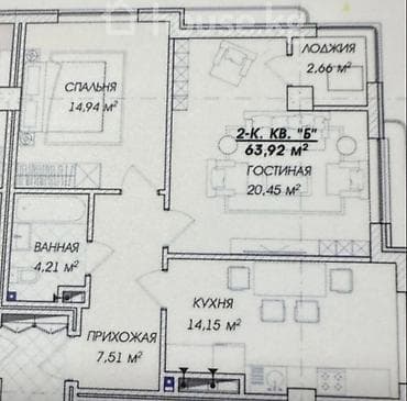 Квартиры: 2 комнаты, 64 м², Элитка, Азия Молл Элитка, 10 этаж, ПСО (под самоотделку) — 3
